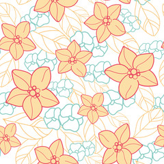 Vector orange blossom with flowers and leaves seamless pattern. Perfect for fabric, scrapbooking, wallpaper projects.