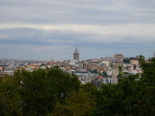 Fototapeta na wymiar View from the coast to Istanbul and the Galata Tower