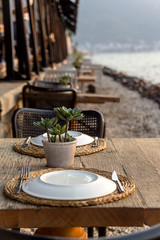 Travel table for lunch or dinner by the sea