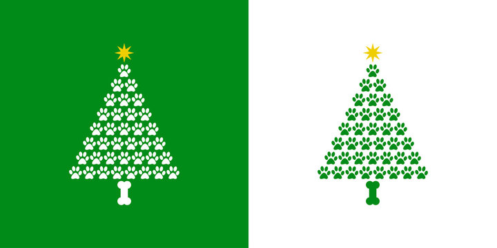 Logotipo con &aacute;rbol abstracto con patr&oacute;n de huellas de gato en verde y blanco