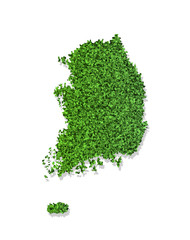 Vector isolated simplified illustration icon with green grassy silhouette of South Korea map. White background