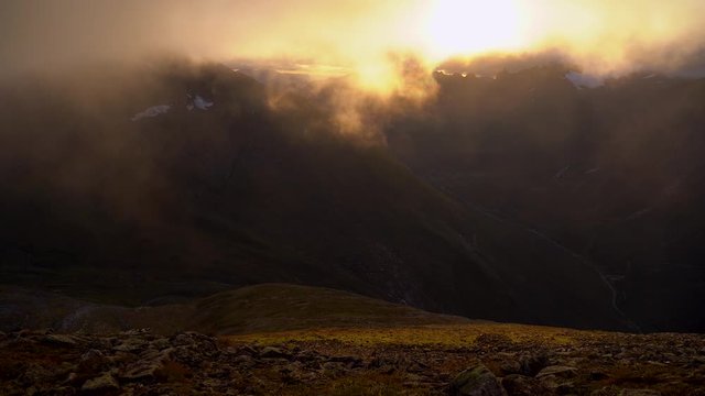 Mysterious sunset in the mountains. &Oslash;rsta, Norway.