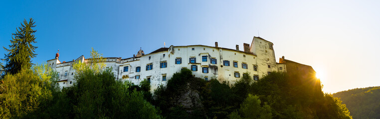 Fototapeta na wymiar Herberstein palace panorama in Europe. Castle on hill, Tourist spot vacation destination.