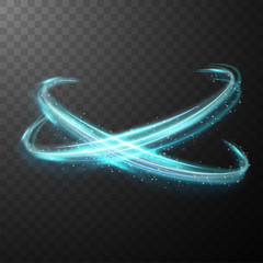 Blue glowing shiny spiral lines abstract light speed and shiny wavy trail - 290226986
