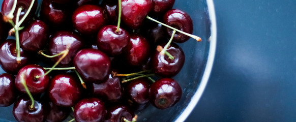 Fresh sweet cherries, juicy cherry berries fruit dessert as healthy diet background