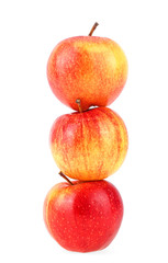 Juicy apples isolated on a white background. Stack of three fresh apples.