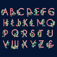 floral alphabet with eucalyptus for wedding monogram, nursery poster or initial logo