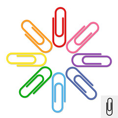 Colored set of paper clips. paper clip silhouette.