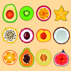 Fruits set in sections