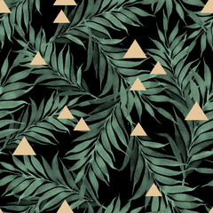 Watercolor seamless pattern with leaves