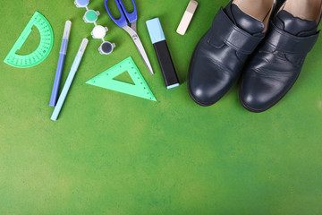 Black classic shoes and stationery