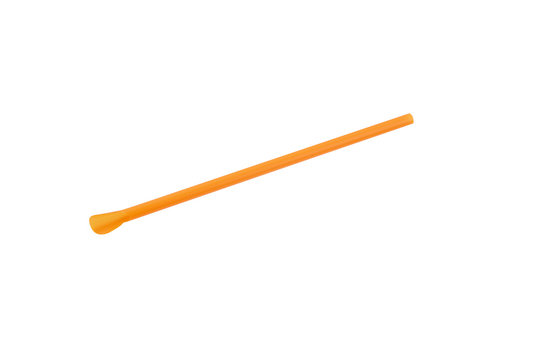 orange plastic straw isolated on white background