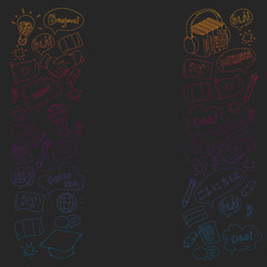 Vector pattern for language class, online courses. English, arabic, italian, japanese, spanish, chinese, german.