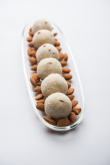 Semolina / Rawa/ Rava Laddu or Laddoo Or Ladu Laddu, a popular sweet dish from Maharashtra, India