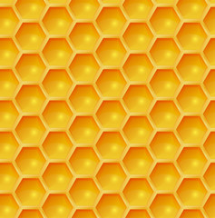 Fototapeta premium Honeycomb. Vector seamless pattern with honey colored hexagons. Bright background for beekeeping business.