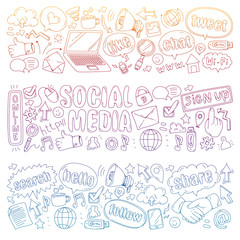 Social media, business, management vector icons. Internet marketing, communications.