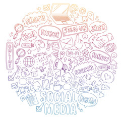 Social media, business, management vector icons. Internet marketing, communications.