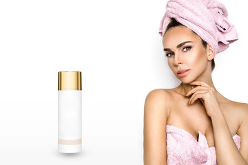 Beautiful Young Woman with Clean Fresh Skin . Facial treatment . Cosmetology , beauty and spa . Skin care - Image