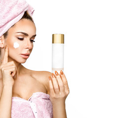 Beautiful Young Woman with Clean Fresh Skin . Facial treatment . Cosmetology , beauty and spa . Skin care - Image