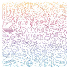 Social media, business, management vector icons. Internet marketing, communications.