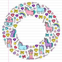 Obraz premium Children pattern with fairy tale unicors for kids clothes, posters, banners, shirts. Vector image with cartoon character.