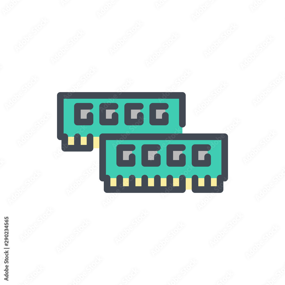 Poster memory card for computer color line icon. ram vector outline colorful sign.