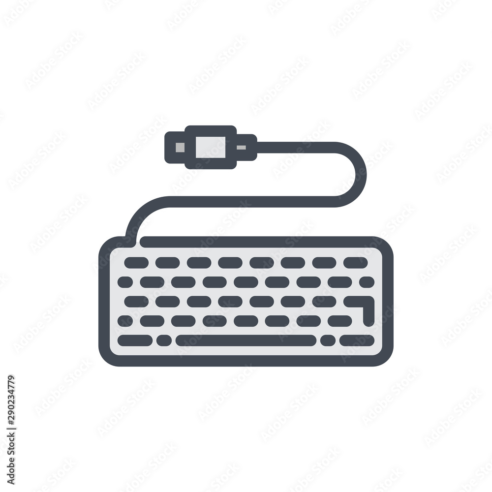 Fototapete keyboard with cable color line icon. computer keyboard vector outline colorful sign.