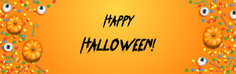 Happy Halloween trick or treat banner template with Scary balloons and Halloween Elements Background