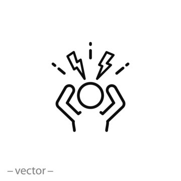 stress icon, depression, thin line web symbol on white background - editable stroke vector illustration eps10