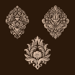 Vector set of damask ornamental elements. Elegant floral abstract elements for design. Perfect for invitations, cards etc.