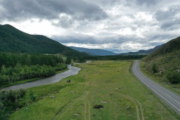 in the mountains before the rain, Tuekta river, Ongudaysky district, Altai Republic, Russia, summer month August