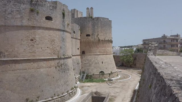 View on historic Aragonese castle, Otranto, Lecce province, Salento peninsula, Puglia, Italy, June 2019