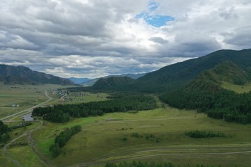 Naklejka premium mountains before the rain, Tuekt village, Ongudaysky district, Altai Republic, Russia, summer month August