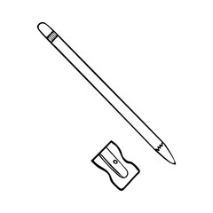 Obraz premium Black and white pencil sharpener and pencil icon