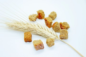 Rye crackers and rye spike located on a white background