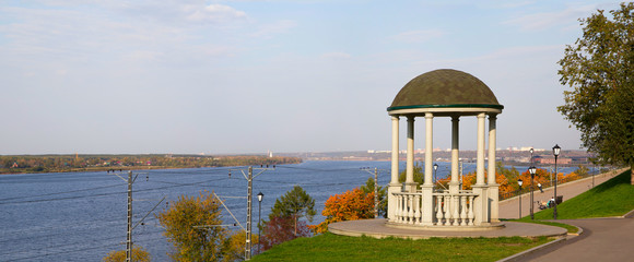     Rotunda on the embankment of the Kama river.Panorama.