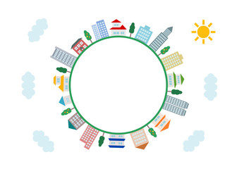 街並・建物の円形フレームイラスト