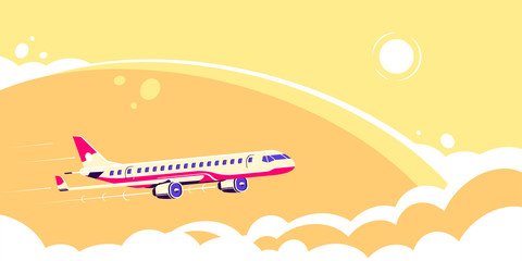 airplane flying over the clouds, flat design