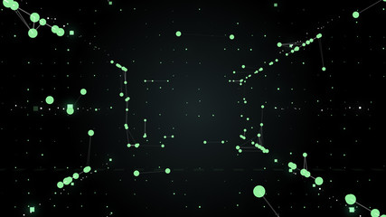 System of chemical elements in block chains on the black space abstract background.