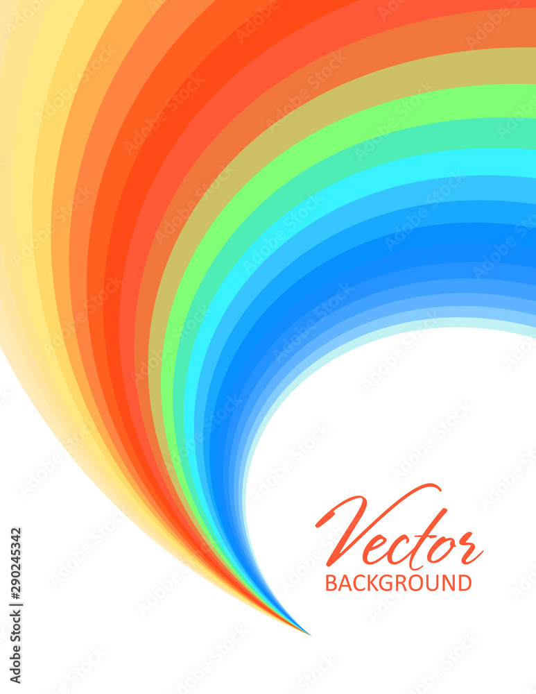 Poster Color trail. Template with multicolored swirl on white. Iridescent vector graphics