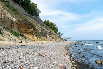 Fototapeta na wymiar the steep bank, sandstone outcrops in the shallow Baltic Sea coast, Zelenogradsk, Russia