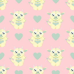 Cute dinosaur seamless pattern. Adorable cartoon dinosaurs background. Colorful kids pattern for girls and boys. Vector texture in childish style for fabric, wallpapers, cards and designs.