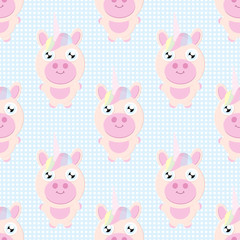 Vector seamless pattern with mugical unicorns. Design for wallpaper, phone case, poster, t-shirt, mug, child books etc.