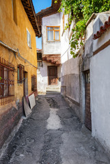 Fototapeta na wymiar Traditional old Ankara houses and the alley in Hamamonu, Ankara, Turkey
