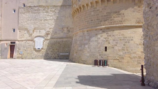 View on historic Aragonese castle, Otranto, Lecce province, Salento peninsula, Puglia, Italy, June 2019