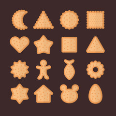 Vector set of cracker cookies in various form.