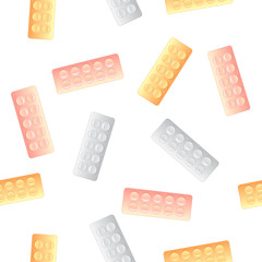 Colorful Pills Blisters Seamless Pattern Isolated on White Background