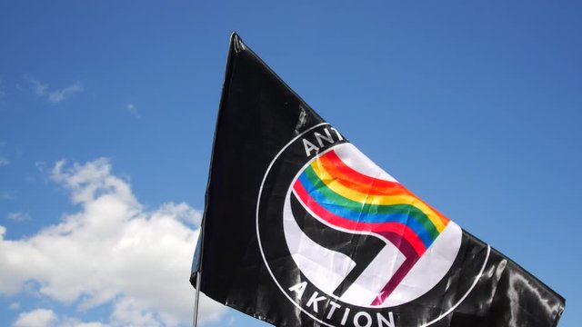 Antihomophobe union. Black and rainbow flag