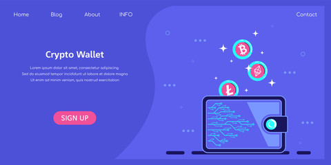 Crypto wallet concept banner, flat style illustration
