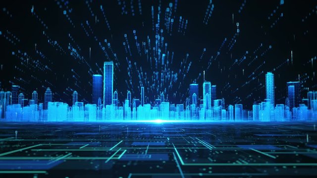 Digital city.Future technology city.Holographic city.